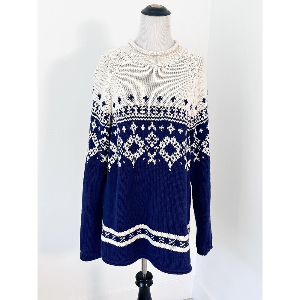 EDDIE BAUER Vintage Sweater Women’s L Blue/Cream Nordic Fairisle Y2K Cabincore